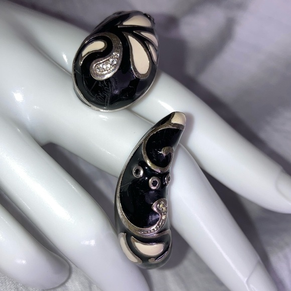 Bracelet Cuff Enamel Sterling Silver 925 Women’s Black White Raquelle Bianco - Picture 6 of 16